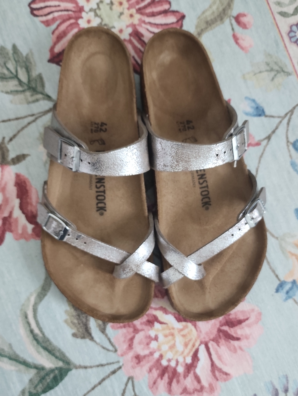 Birkenstock Women's Silver Metallic Crisscross Two-Strap Sandals